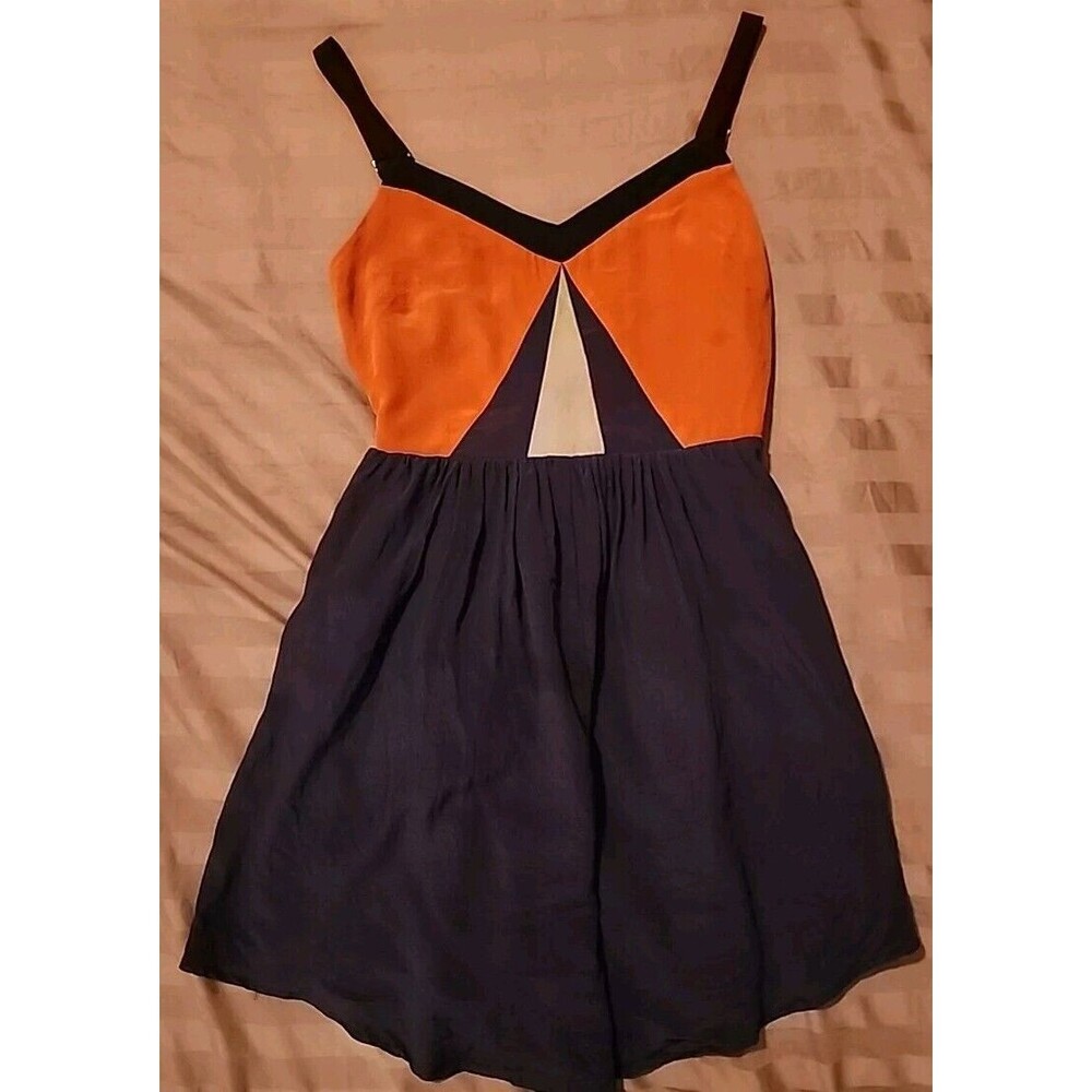 Harlyn Colorblock Mini Womens Cocktail Dress XS 100% Silk Adjustable Straps